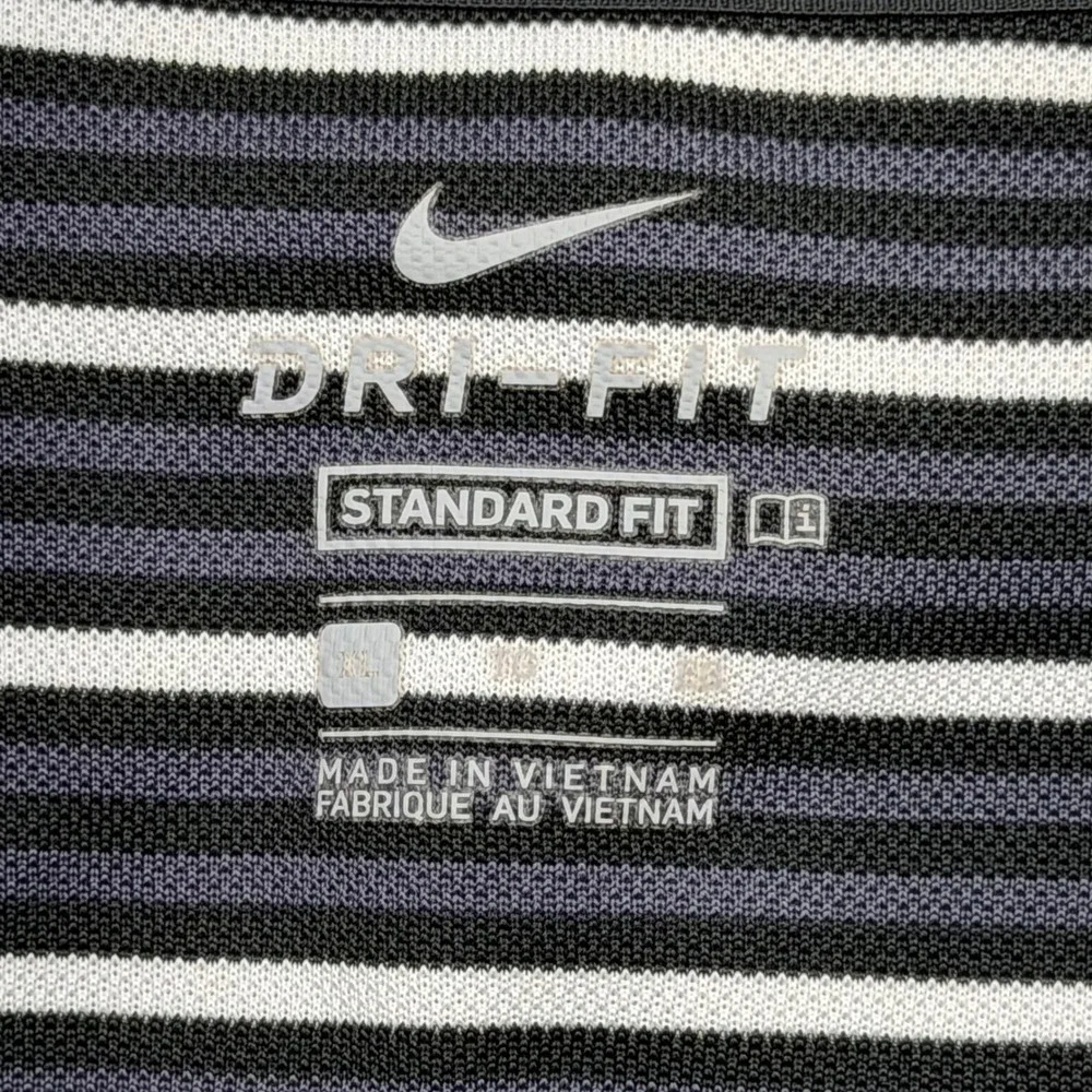 Nike 725508-010 Mens XL Black White Striped Dri-FIT Standard Fit Golf Polo Shirt